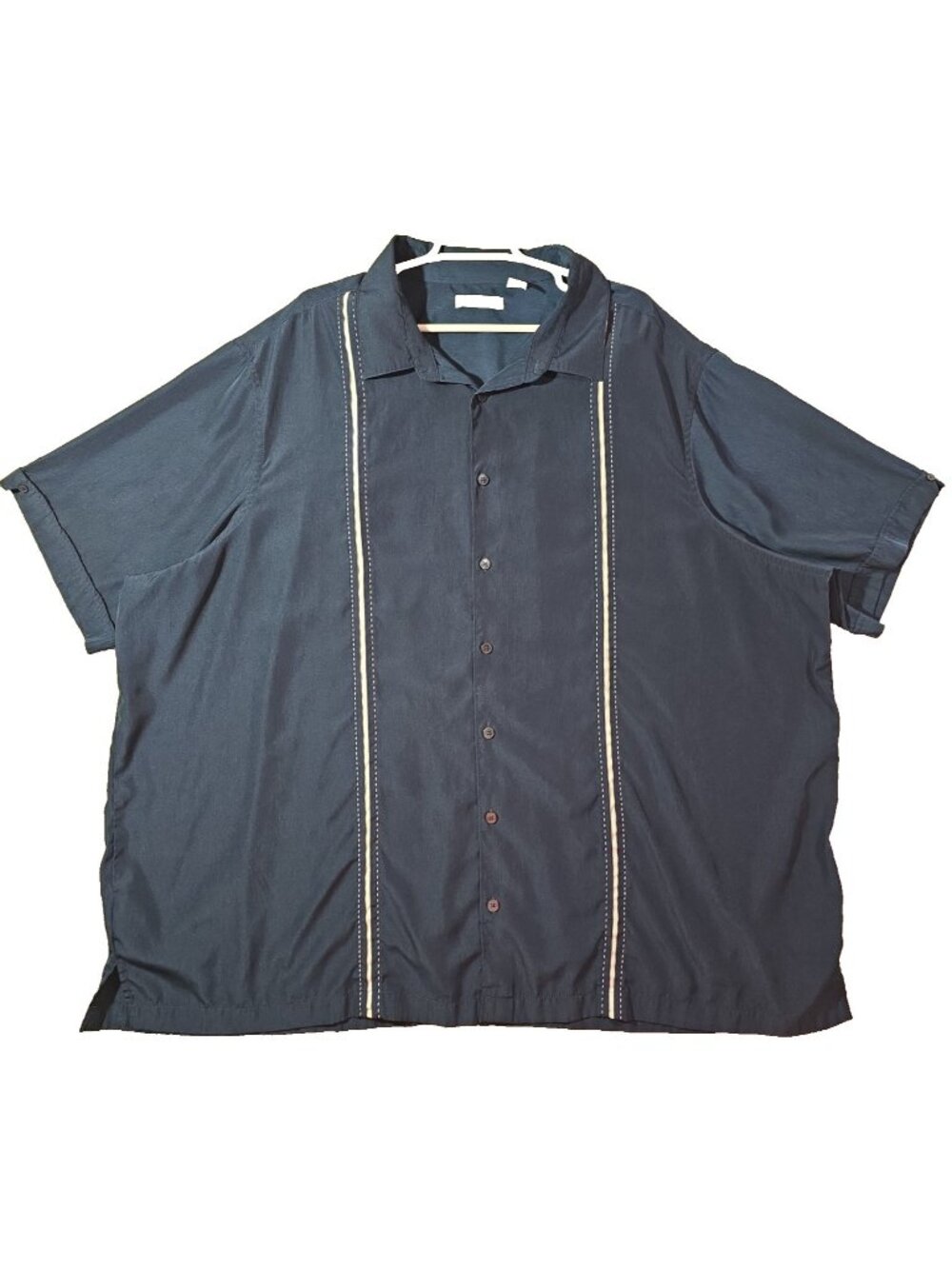 Cubavera Guayabera Camp Shirt Embroidered Panels Navy Blue Resort Men's 4XLT